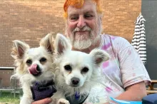 John Englart with his beloved chihuahuas Juliet and Jones.