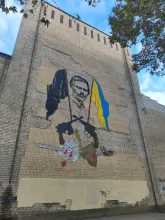 A mural of Nestor Makhno in Zaporizhzhia, Ukraine