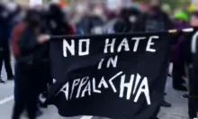 banner that says "No hate in appalachia"